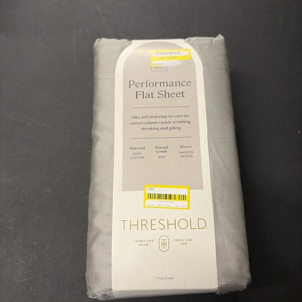 Full 400 Thread Count Performance Flat Sheet Classic Gray Threshold Cotton 20522